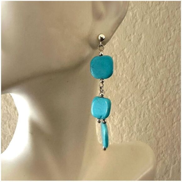 Sterling silver turquoise drop earrings - Picture 3 of 5